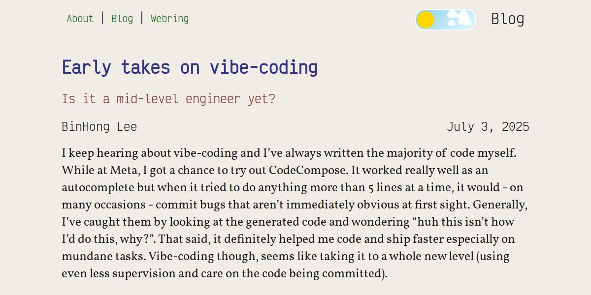 Early takes on vibe-coding - BinHong Lee's Blog